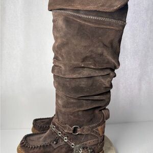 Brown Suede Knee-High Boots
